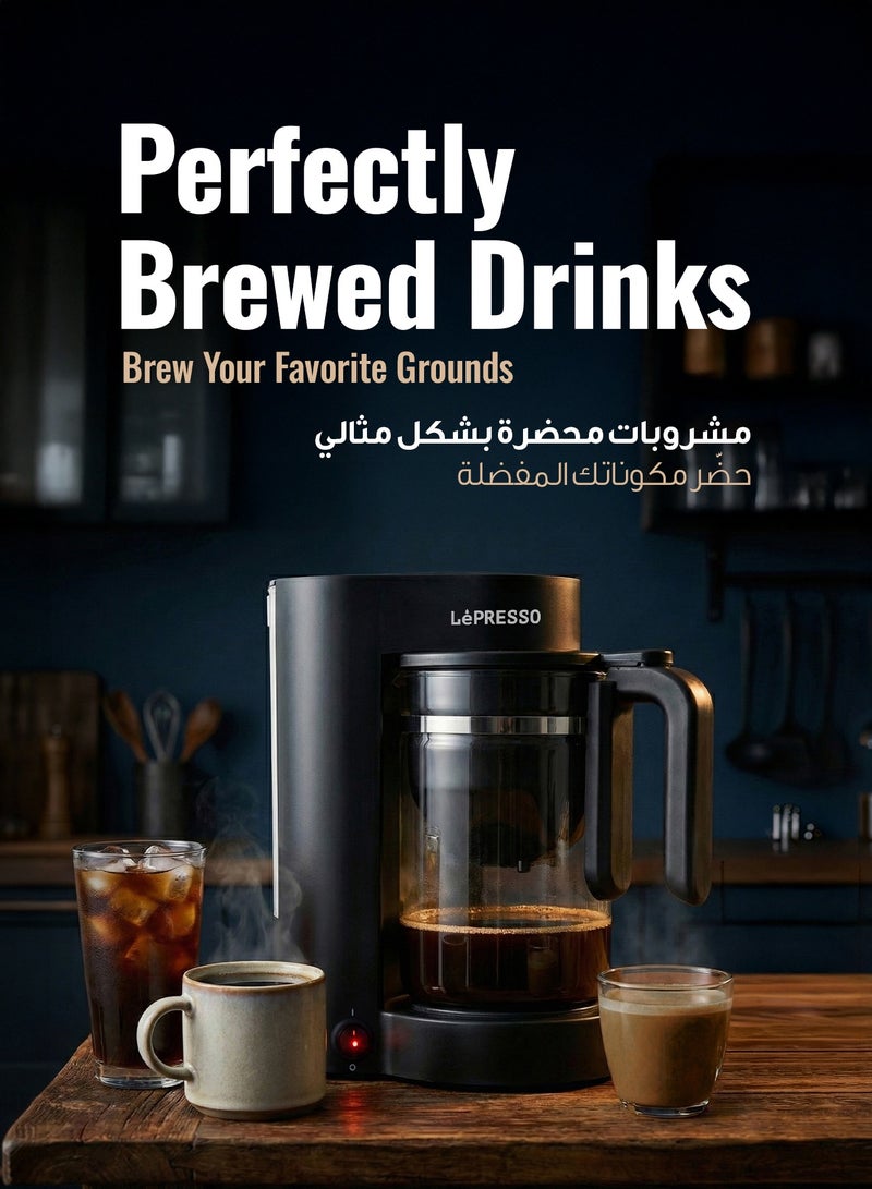 ليبرسو ماكينة تحضير الشاي والقهوة Duo Brew مع وعاء زجاجي ووضع الحفاظ على الدفء / زجاج مقاوم للحرارة سعة 750 مل / فلتر دائم للقهوة / ماكينة تحضير القهوة - أسود - Image 5